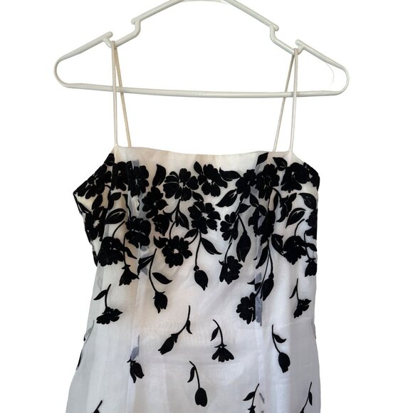 Masquerade Prom Wedding Dress 9/10 White Black Floral Spaghetti Strap Vintage - Picture 4 of 10